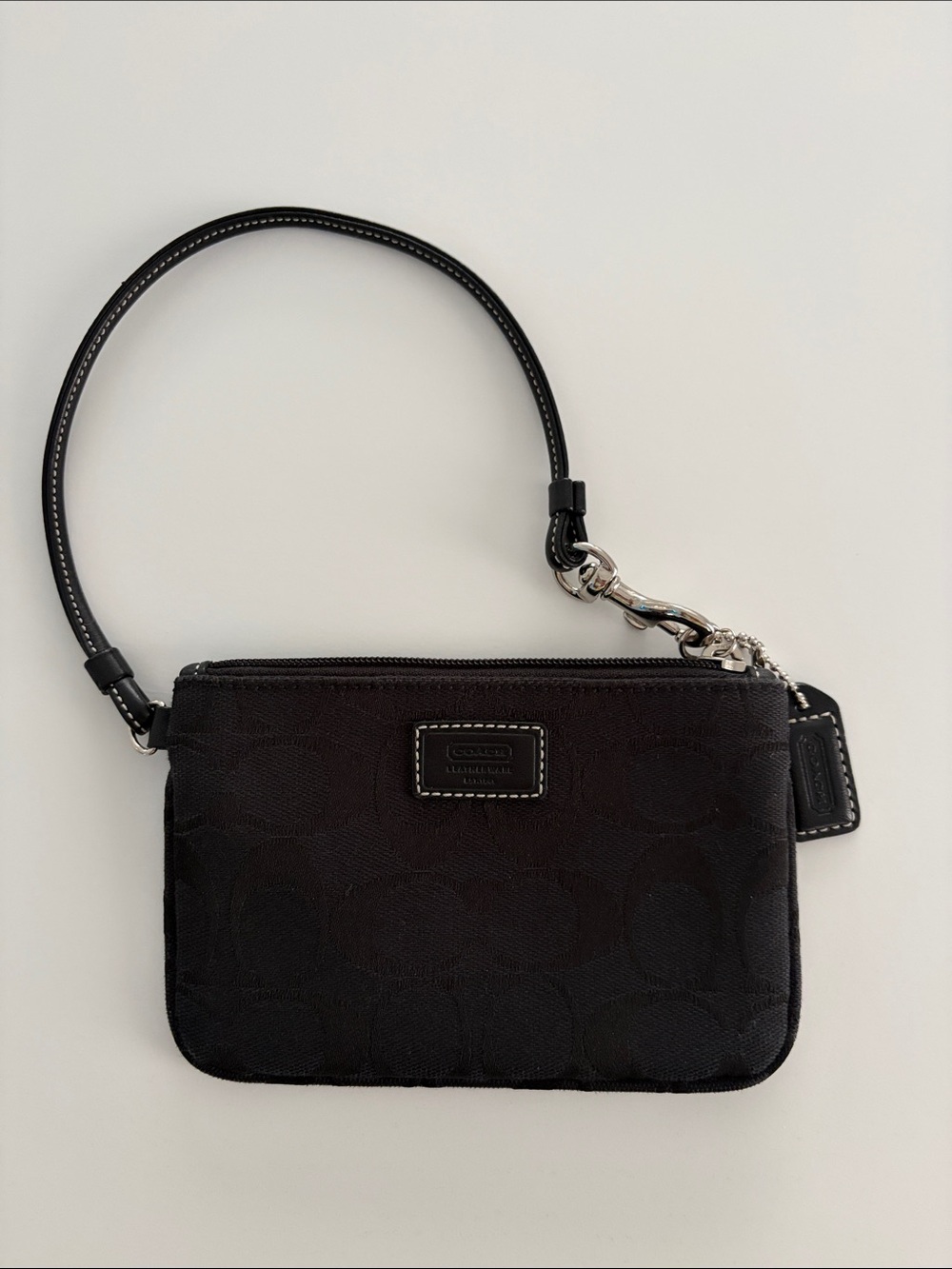 Coach Black Signature Wristlet with Leather Strap